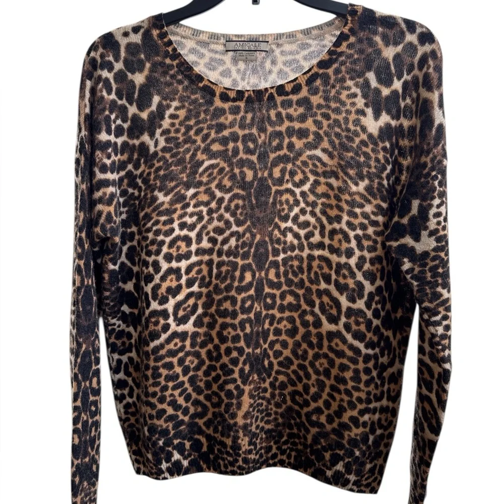 Amicale Cashmere leopard print cashmere sweater Size Small - Picture 2 of 5